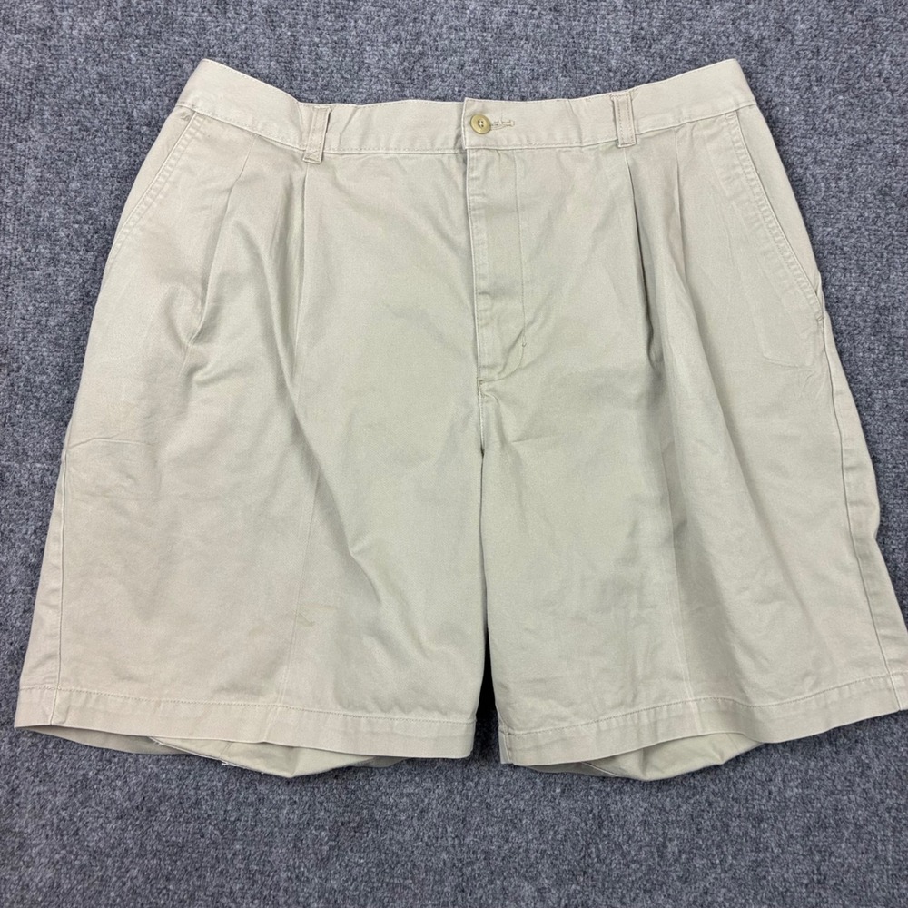 Puritan Mens Size 38W (Fits W34) Pleated Chino Shorts Barley Beige Elastic Back